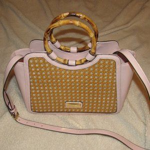 Anne Klein Pink Patent Leather Purse Woven Handles/Adjustable Strap